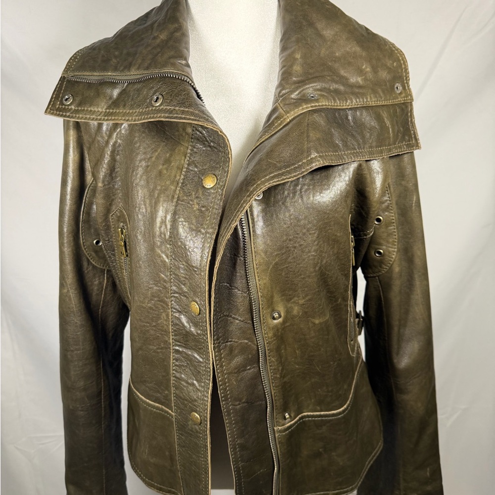 Andrew Marc Vintage 100% Leather Cropped Moto Jacket Size XS